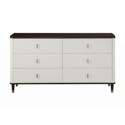 Dzianis 6-Drawer Dresser in White and Walnut, Bedroom Dresser, White Dresser, 6 Drawer Dresser, Wood Dresser
