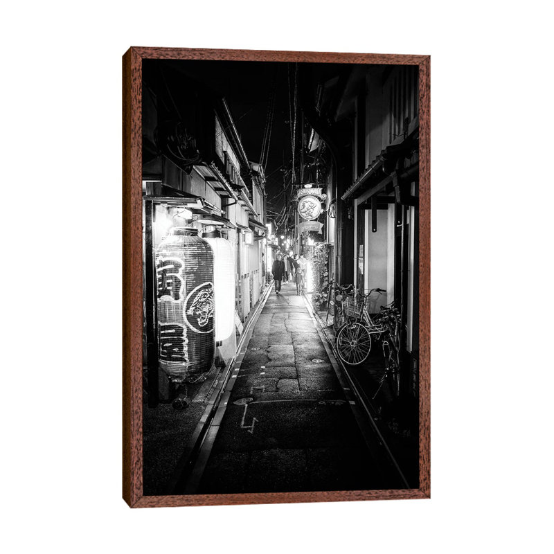 Street Scene Kyoto 1 Piece Floater Frame Wall Art on Canvas, Classic Wood Framed