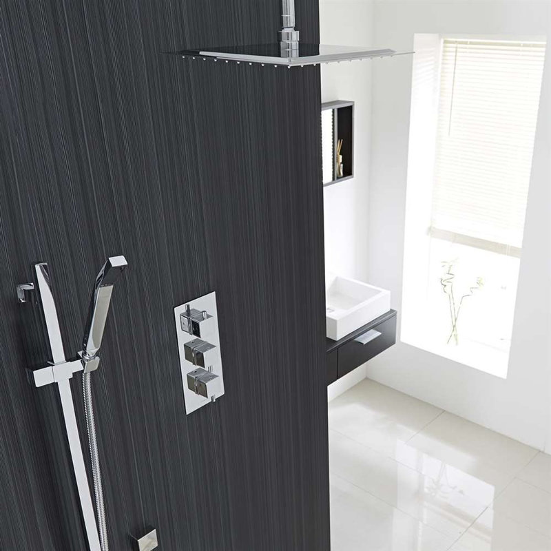 Système de douche thermostatique de luxe à fixation au plafond de style moderne, H 2,5 po x l 8 po