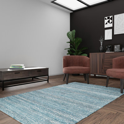 Tapis uni / rayé bleu océan Durah