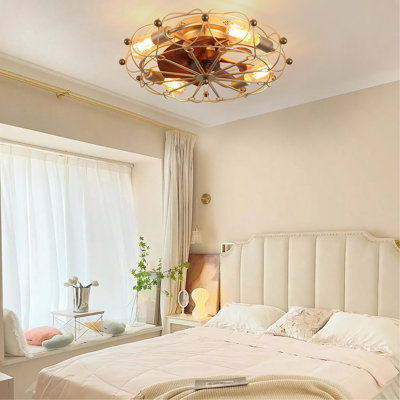 Ventilateur de plafond à cage à profil bas industriel et moderne avec télécommande, ventilateur de plafond intégré