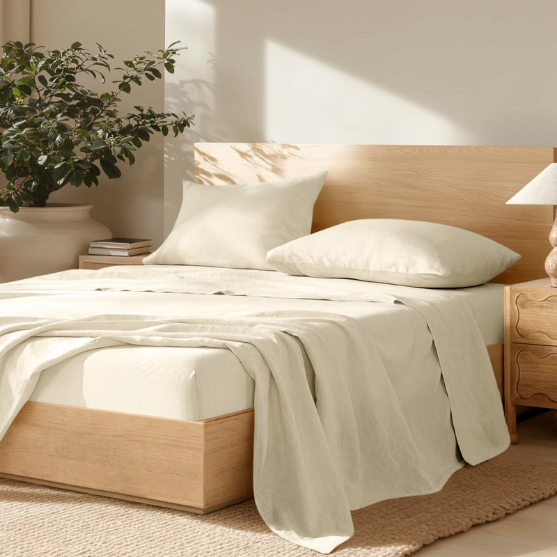 100% Linen Sheet Set, Natural, Full/Double Sheet Set with 2 Pillowcases