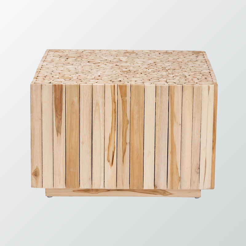 Augusta Natural Teak Wood Square Cocktail Table with Plinth Base