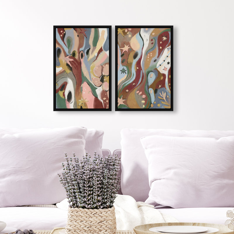 Modern Folk Set Set by Oliver Gal, 92"H x 62"W, Black Floater Frame