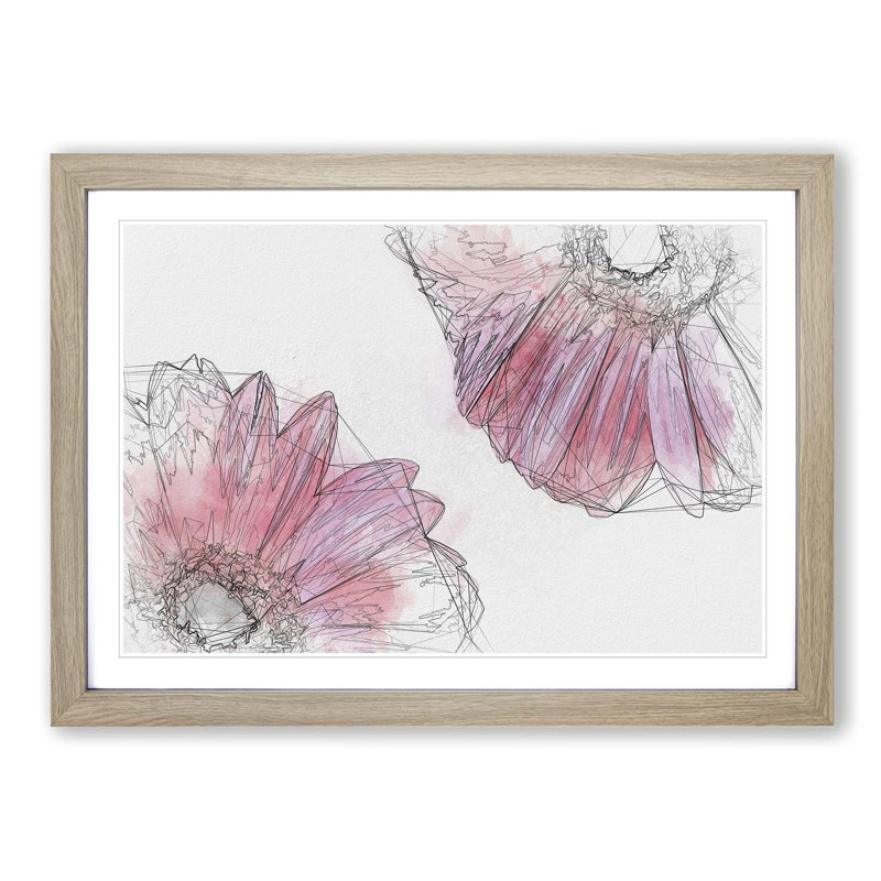 Two Spring Flowers in Pink in Abstract - Picture Frame Graphic Art Print, 27cm H x 36cm W x 2cm D, Oak Framed