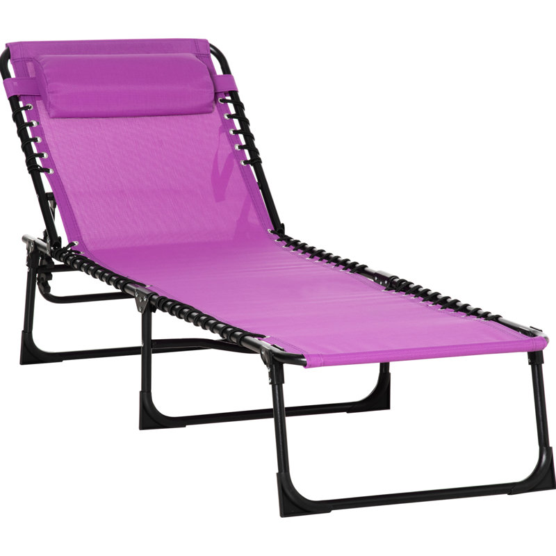 Purple Outdoor Lounge Chair With 4 - Position Reclining, Breathable Surface And Adjustable Footrest For Yard Foldable Sun Mesh