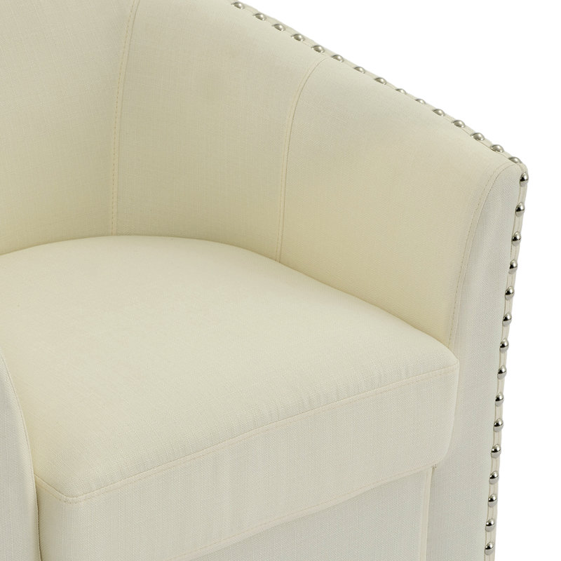 Yamber 77.2 Cm Wide Swivel Barrel Chair, White Polyester