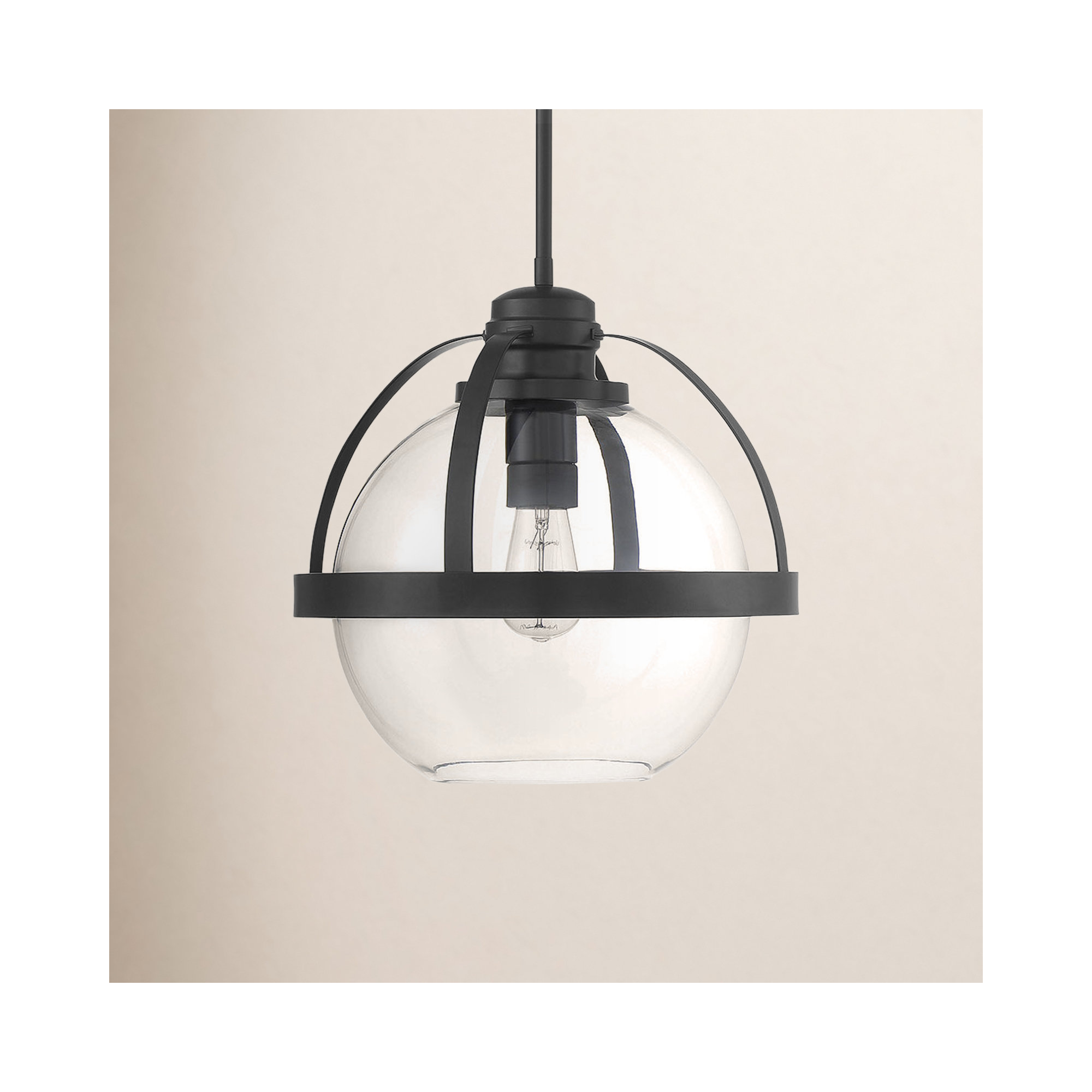 Single Light Glass Dimmable Pendant, Matte Black