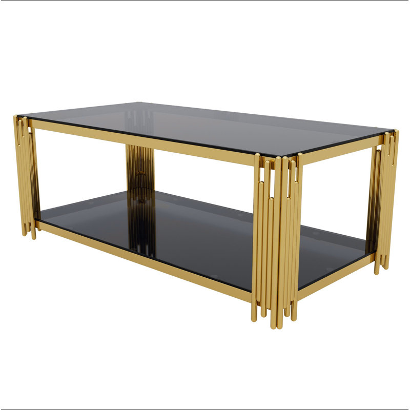 Table basse moderne rectangulaire noire, miroir