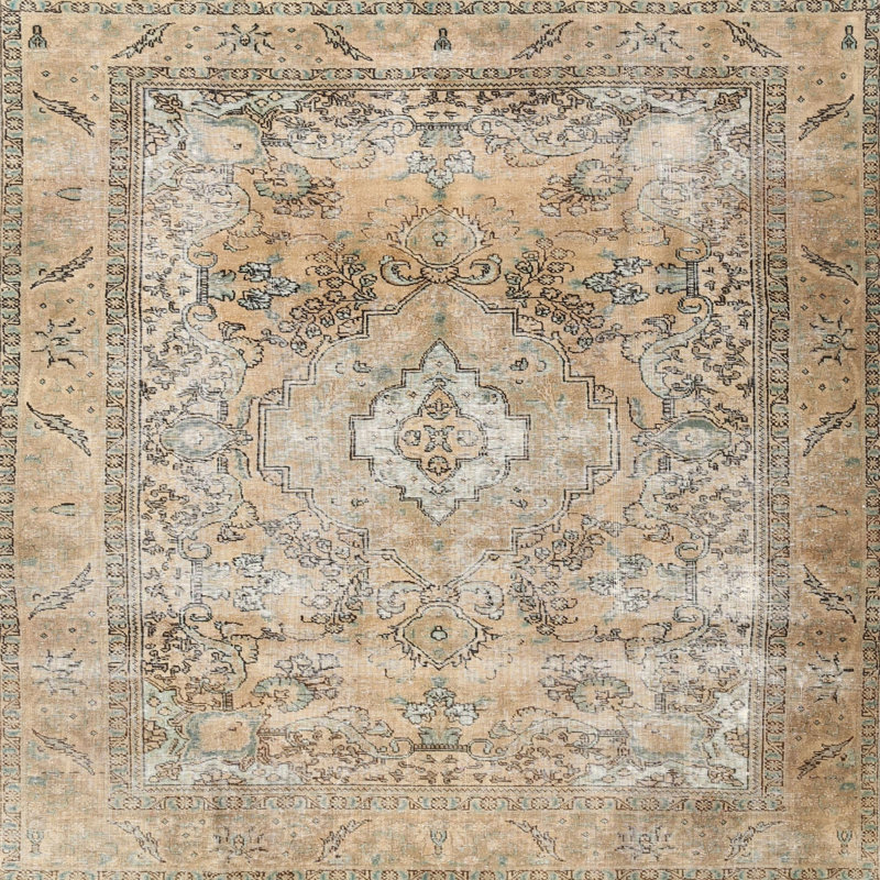 Tapis traditionnel beige / rose clair, Carré 3 pi