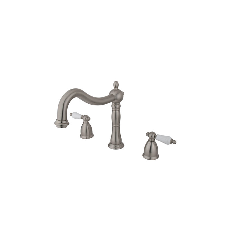 Kingston Brass Heritage Two-Handle 3-Hole Deck Mount Roman Tub Faucet, Brushed Nickel