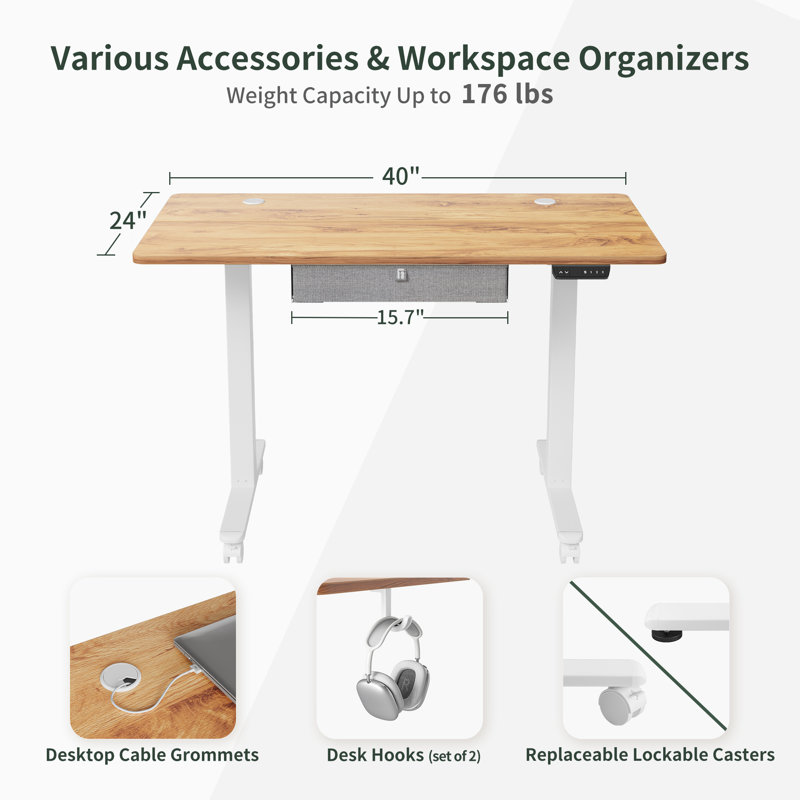 Bureau debout à hauteur ajustable, H 46 po x l 40 po x P 24 po, Rustique clair / blanc