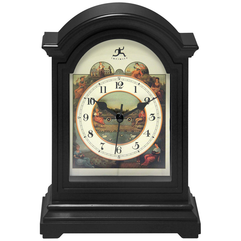 Black Grandfather-Inspired Tabletop Clock with Artwork