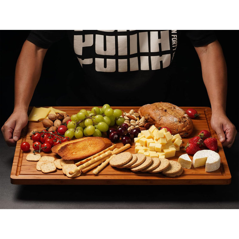 XXL Bamboo Cutting Board with Handles and Juice Grooves