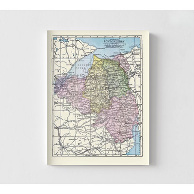Impression sur affiche, carte de l'Irlande, impression de l'affiche de la région irlandaise rustique du comté de Londres - Bartholomew, 1882