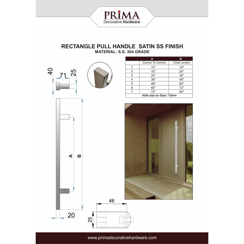 Poignée de porte rectangulaire en acier inoxydable 304, PVD doré, H 18 po x l 1,5 po x P 2,5 po, Satin