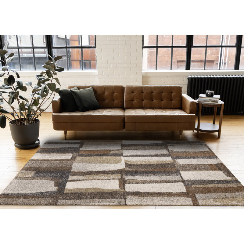 Tapis patchwork brun crème, gris, épais et doux pour le salon, Rectangle 5 pi 3 po x 7 pi 7 po