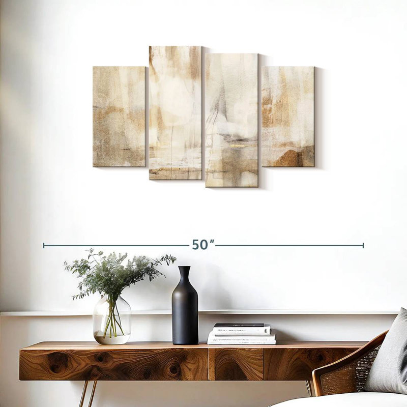 Avery neutre beige abstrait Polyptych, H 22 po x l 36 po