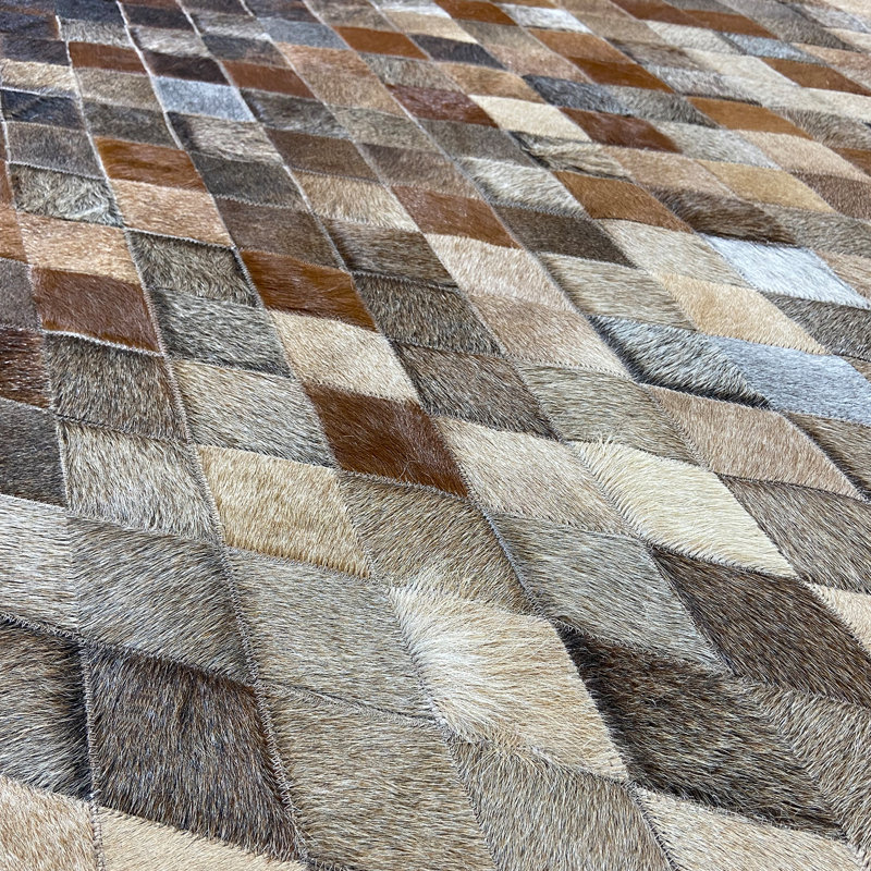 Tapis taupe / gris / brun en cuir fabriqué à la main Demeter, 8 x 10