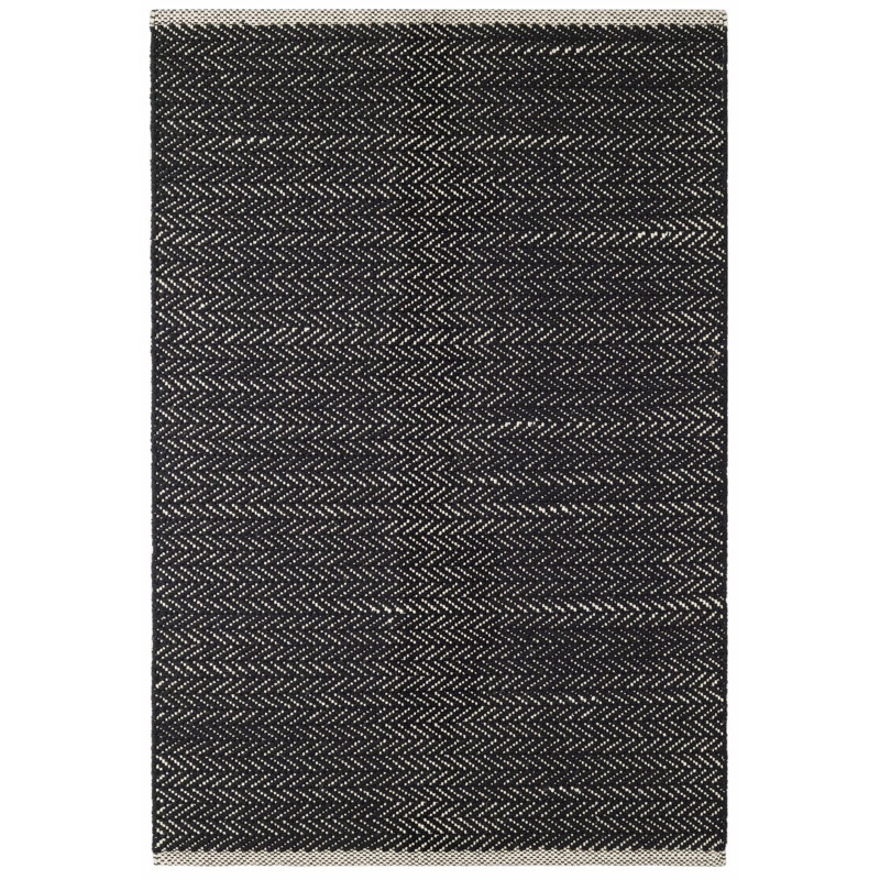 Herringbone Black Handwoven Cotton Rug, Rectangle 2' x 3'
