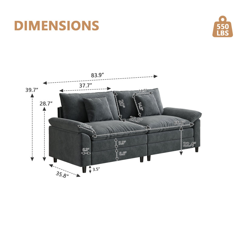 Chenier Double Sofa, Gray