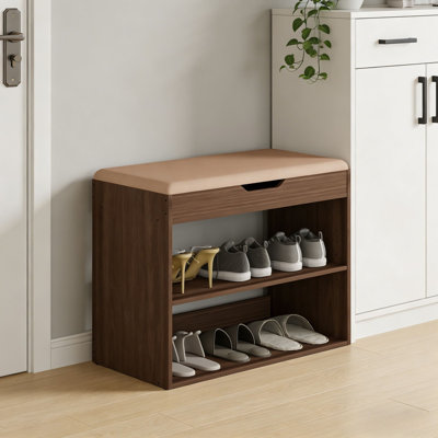 22.6" Shoe Storage Bench With Cushion And Flip-top Storage, Entryway Shoe Rack With 2 Adjustable Shelves