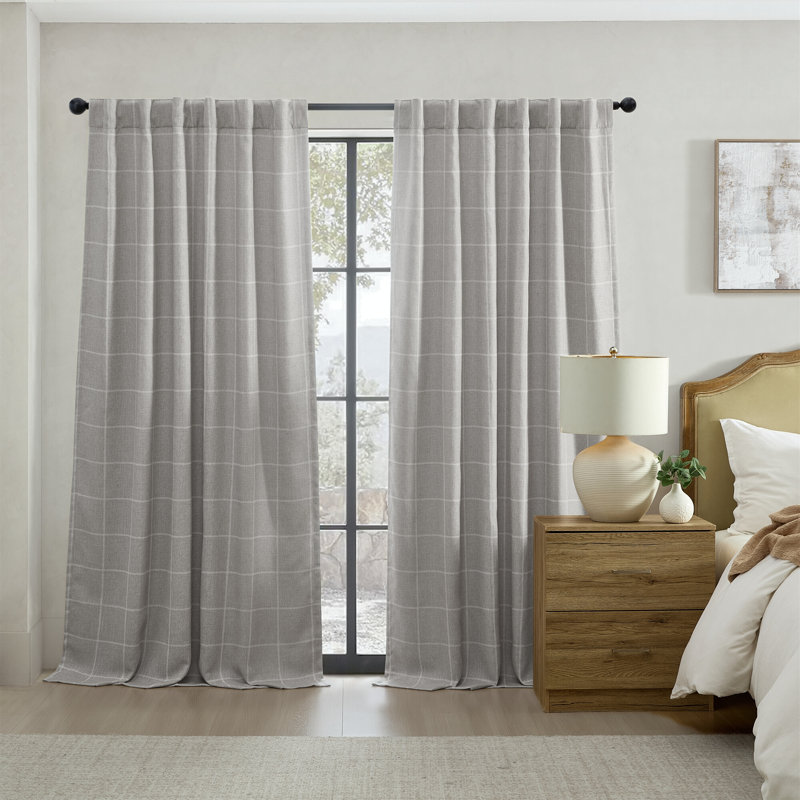 Saffo Windowpane Plaid/Grid Room Darkening Window Curtain, 52" W x 84" L, Gray