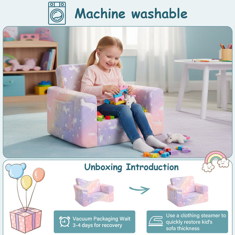 Canapé pour enfants, canapé convertible 2 en 1 pour enfants, Sergé Pégase