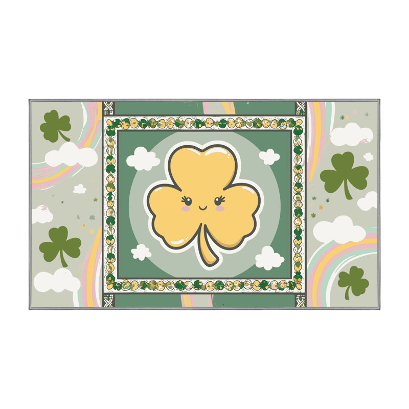 The Holiday Aisle® Washable Saint Patrick's Day Clover Leprechaun Holiday Rug, Rectangle 4' x 6'