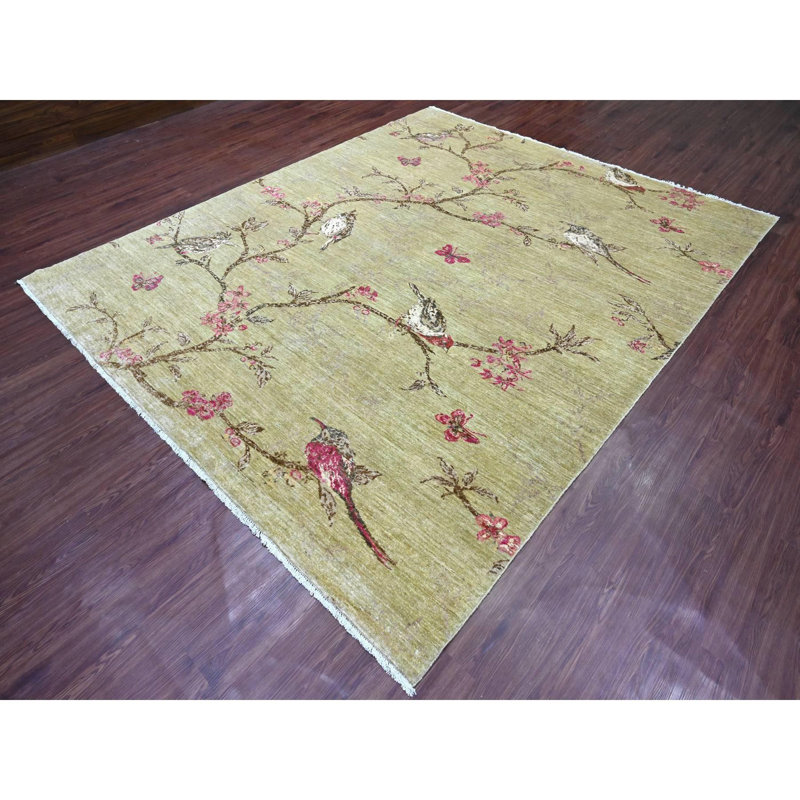 Tapis oriental en laine douce nouÃ© Ã  la main, 2,5 m x 3 m, motif Â« Moineaux verts dans l'arbre Â» CD68C83A2737456E8EF354EF85F315BD