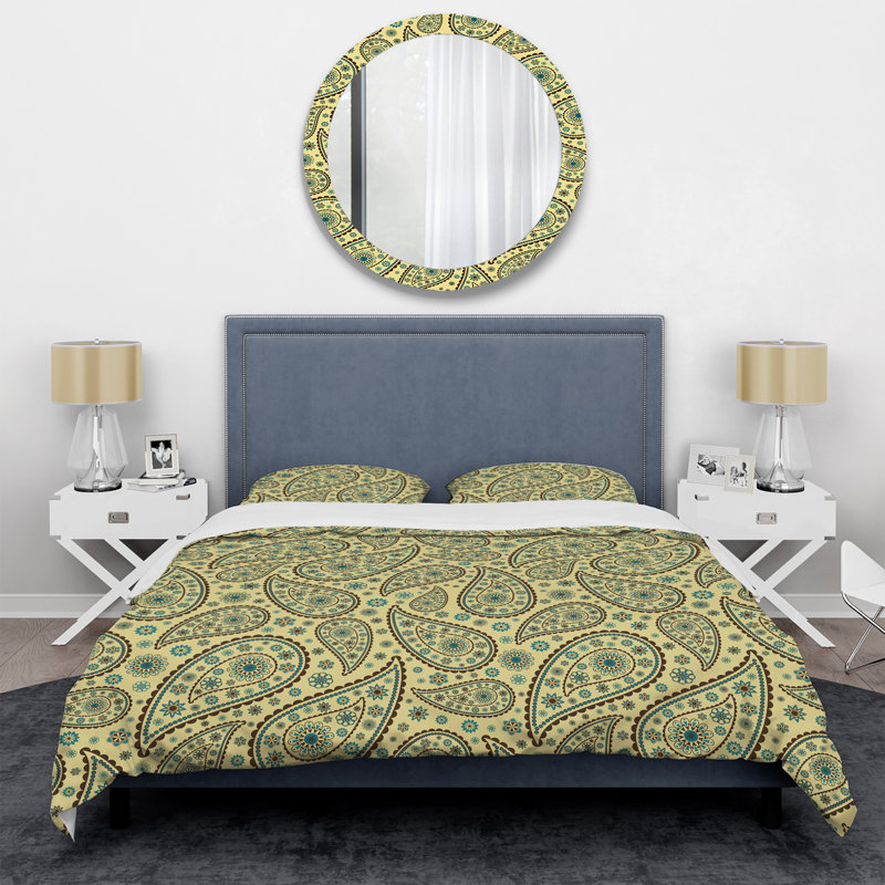 Petit motif cachemire floral bleu - ensemble de housse de couette abstrait - microfibre de polyester