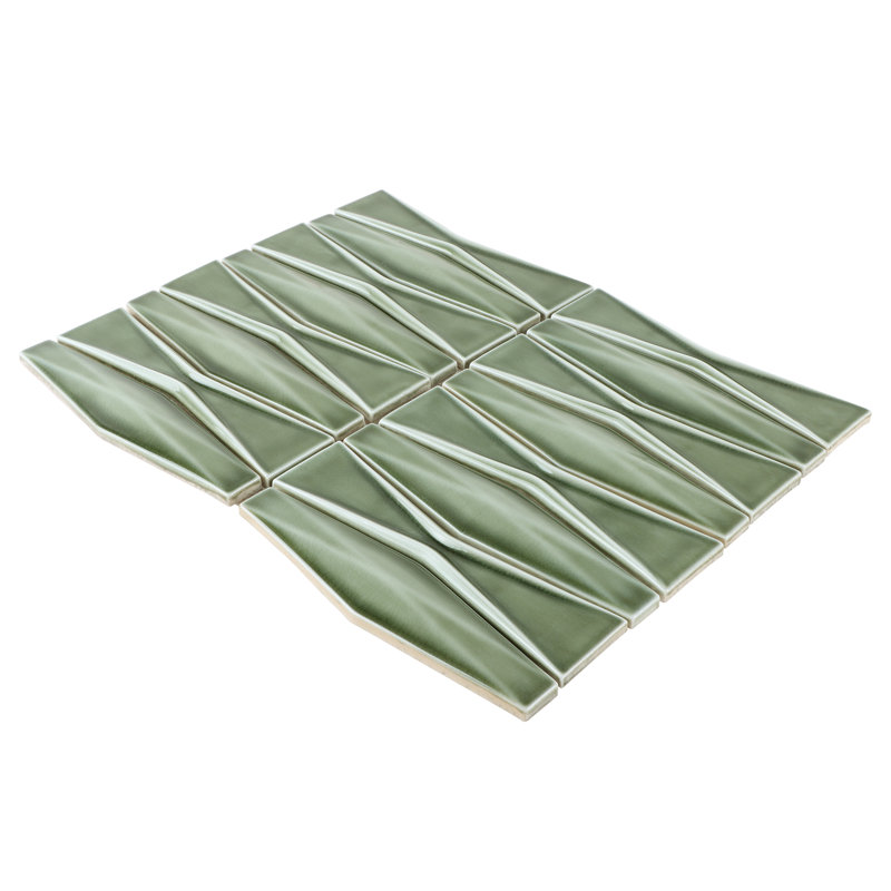 Carreau de mosaïque en verre 13 po x 16 po Divine Harlequin (1,39 pieds carrés / feuille), Vert foncé