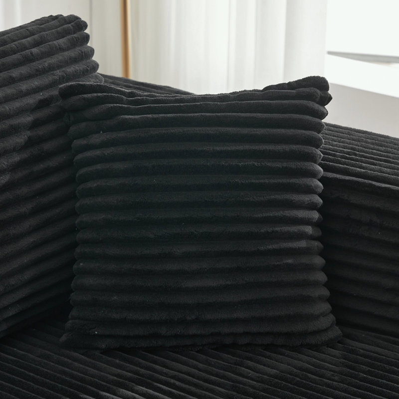 L-Shape Sectional Couch with Left Facing Chaise, Black Corduroy