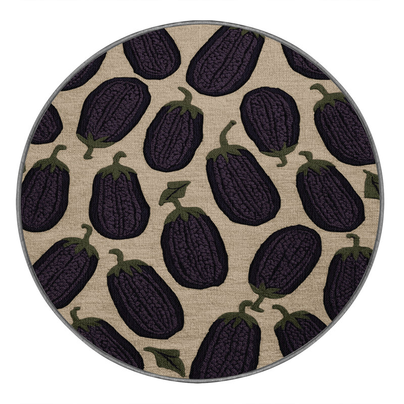 Tapis japonais lavable aubergine avec légumes, Rond 3 pi