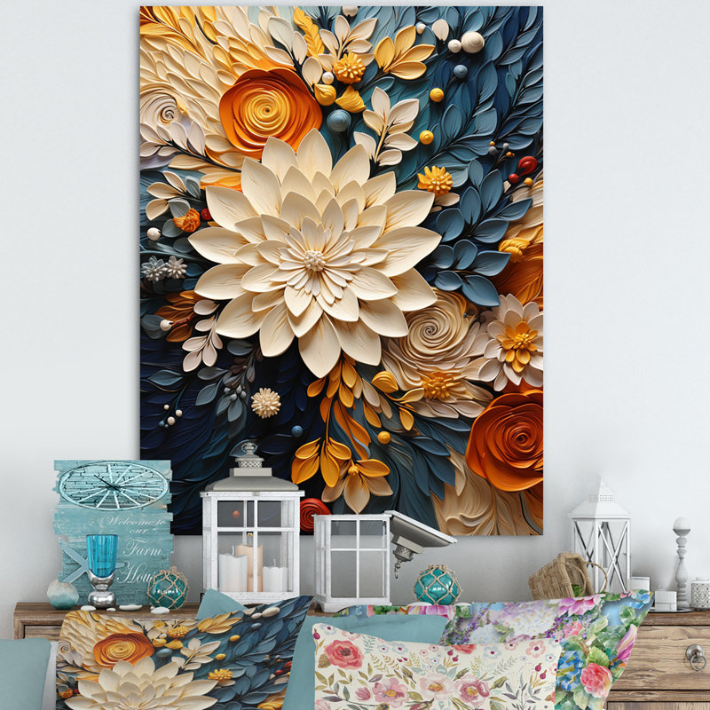 Reproduction d'aquarelle orange sarcelle tourbillon botanique IV, H 32 po x l 24 po, Toile tendue, Sans cadre