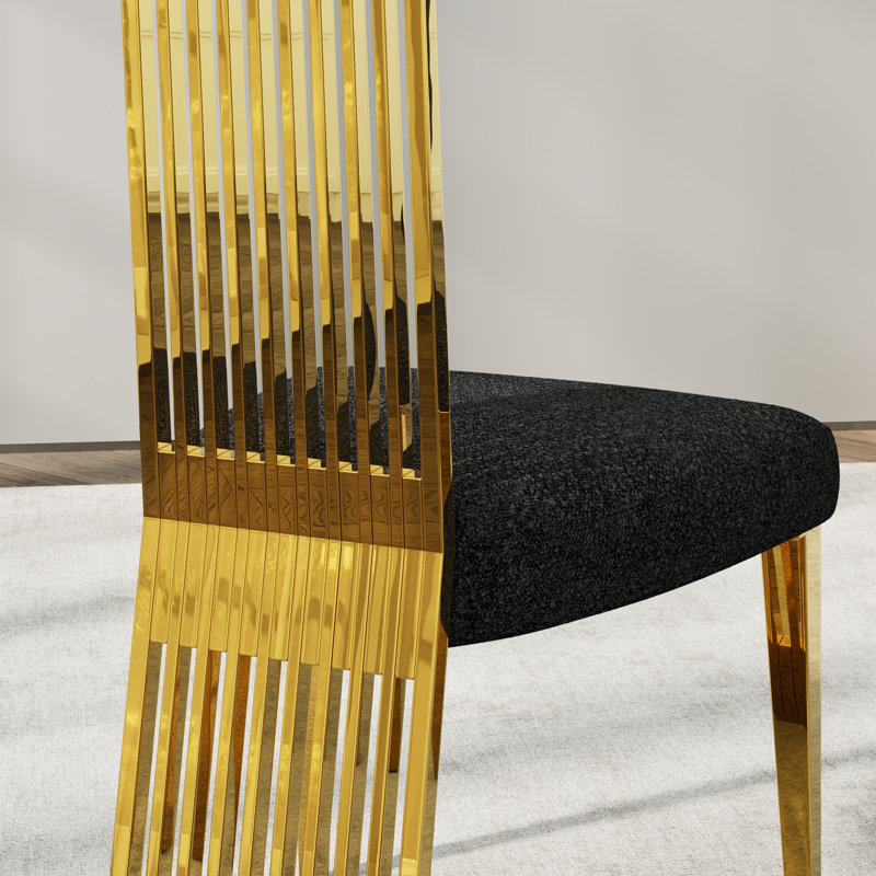 Luxury Black Boucle Dining Chairs With Gold Legs Set Of 8