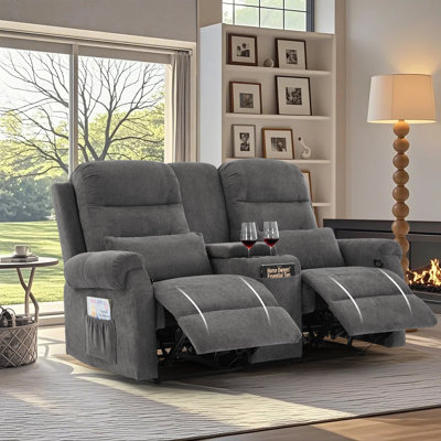 65.7" Modern Manual Reclining Loveseat Sofa With Storage Console And Cup Holders