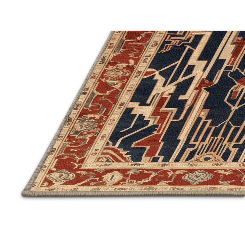 Machine Washable Art Deco Beige Area Rug, Rectangle 4' x 6'