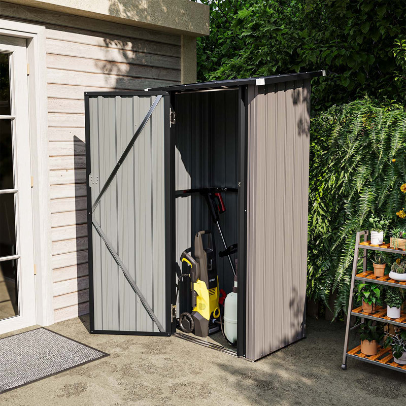 3 ft. W x 2 ft. D Outdoor Metal Lean To Shed with Sloping Roof, Lockable Door, Brown/Black