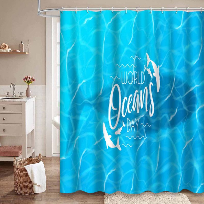 Rideau de douche imperméable à l'eau bleu abstrait avec 7 crochets, L 72 po x l 84 po