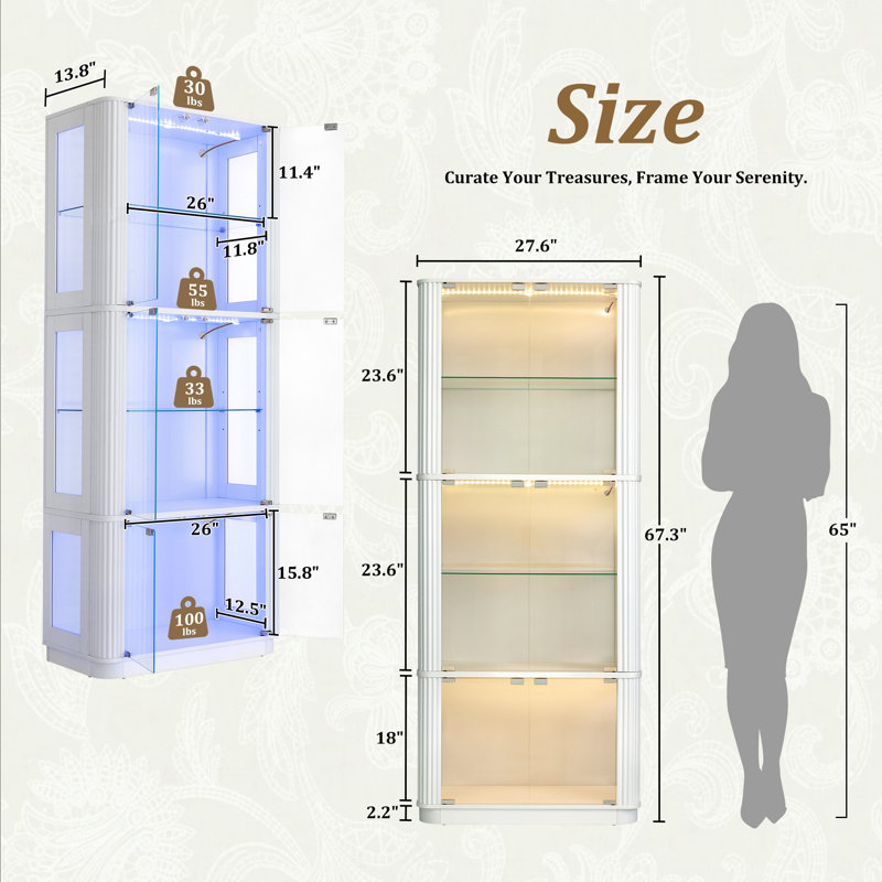 Vitrine moderne minimaliste à DEL 3 couleurs, incurvée et cannelée (paquet de 3), Blanc