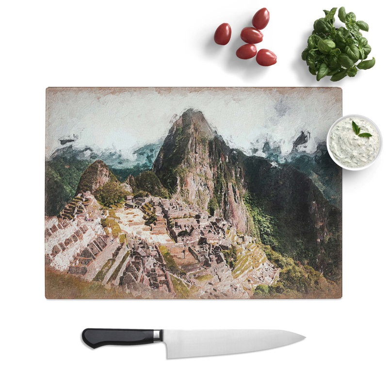 Glass Machu Picchu & Huayna Picchu Mountain Chopping Board, 28.5 cm W x 20 cm L