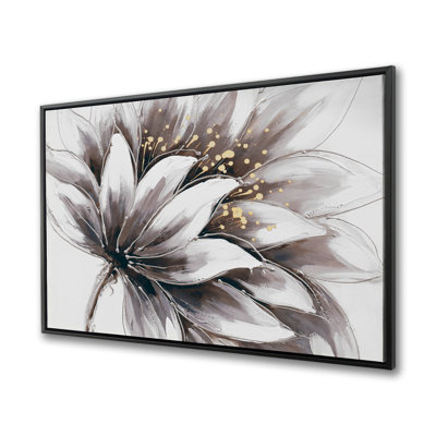 Purple Flower with Gold Center - Beige Framed Canvas Art