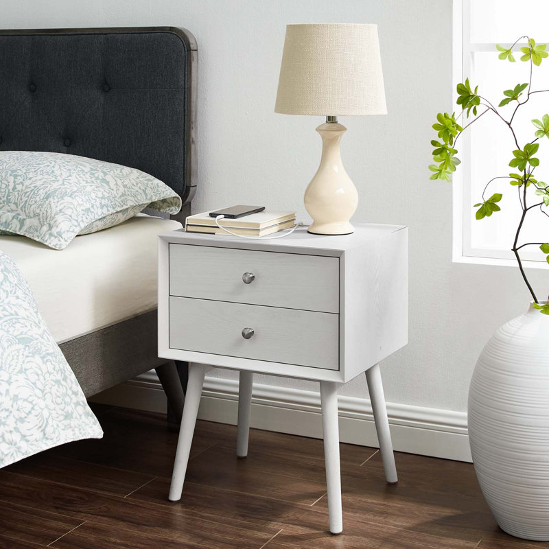 Ember Wood Mid-century Modern Nightstand, White