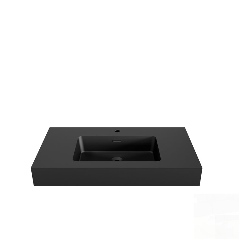 Vasque intégrée en surface solide technique avec trop-plein intégré, design moderne et élégant pour salles de bains contemporaines et entretien facile
