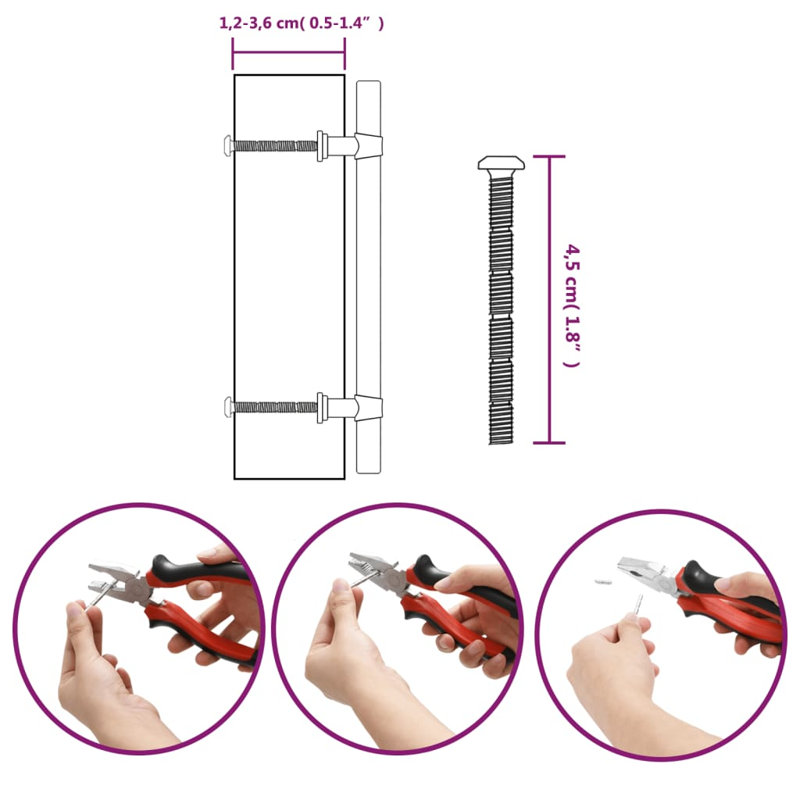 Acier inoxydable avec poignées d'armoire vidaXL, 5,03 pouces, Argent argent
