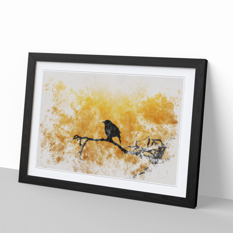 Bird at Sunset - Picture Frame Painting, 65cm H x 90cm W x 2cm D, Black
