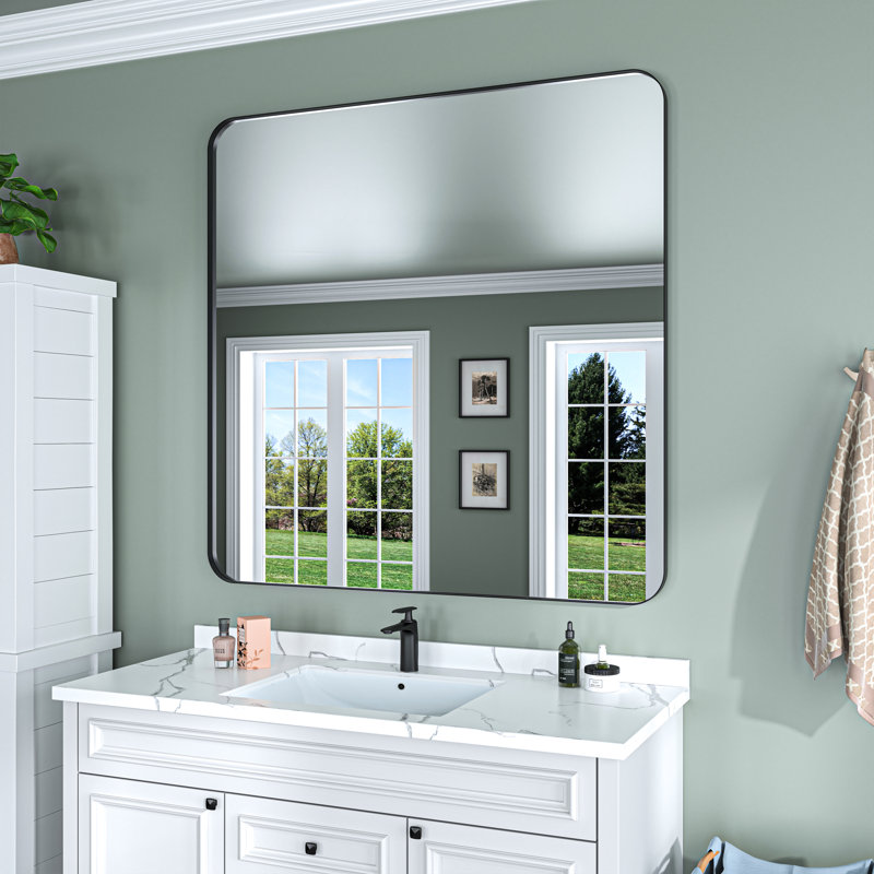48 in. W * 36 in. H Rectangular Aluminum Framed Wall Bathroom Vanity Mirror In Black, Rectangle, 36" x 48"