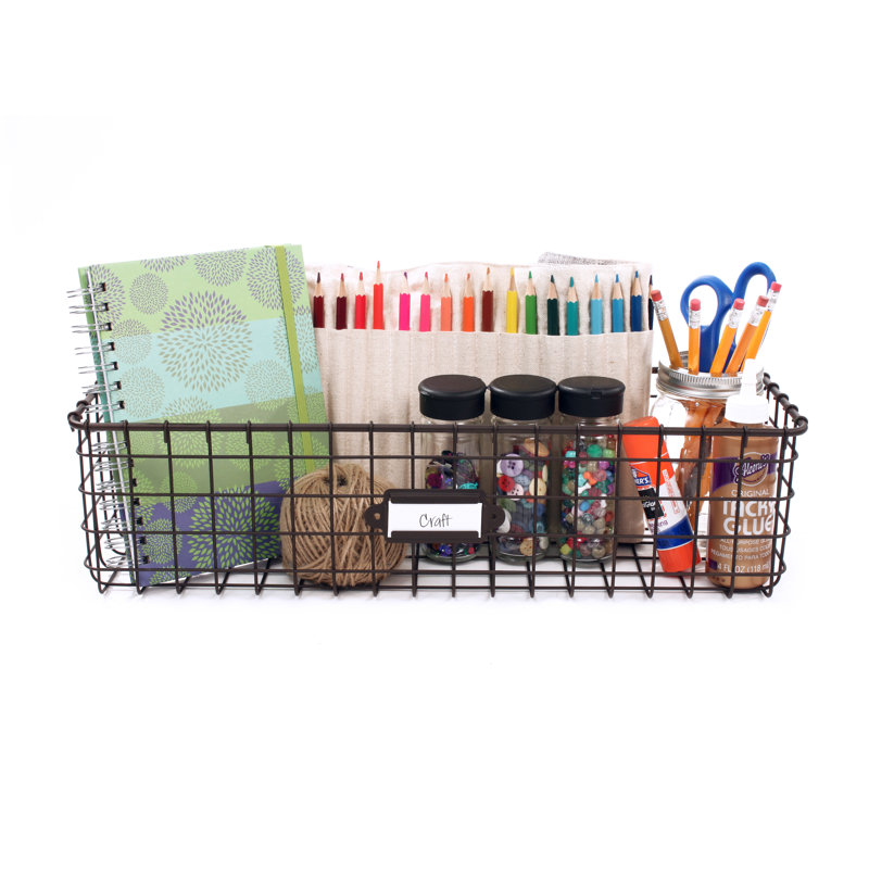 Albie Metal Wall Organizer with Wall Baskets, Bronze