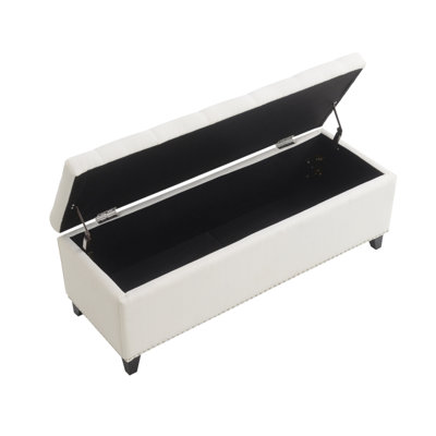 47.5" Storage Ottoman, Storage Bench With Safety Close Hinge, Linen Button-Tufted Ottoman For Living Room, Entryway, Hallway, Foot Rest, Support 500Lbs